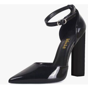 Miss L Fire Black Ankle Strap Heels